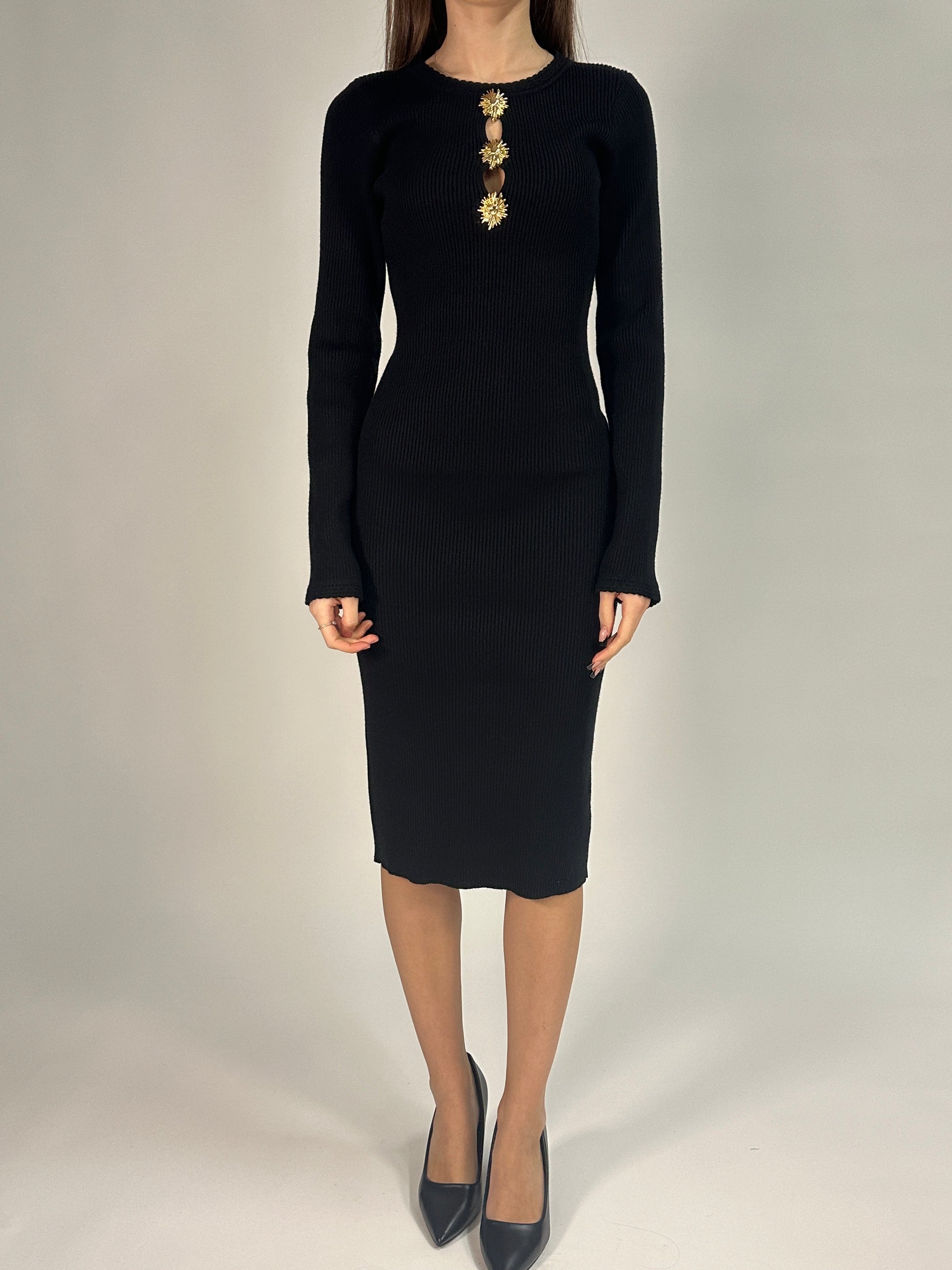 Abito Midi in Maglia con Dettagli Gioiello