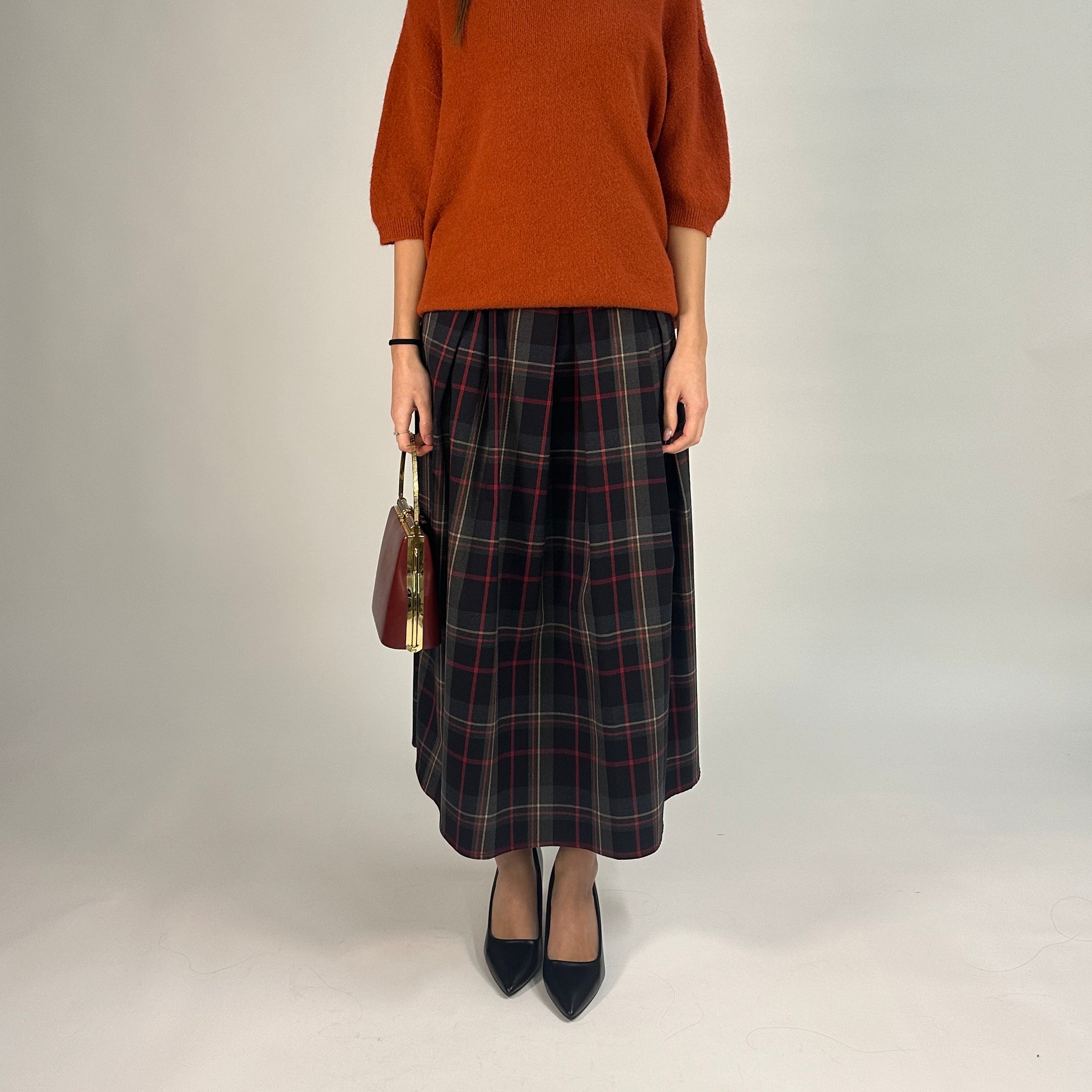 Gonna Midi a Pieghe in Tartan