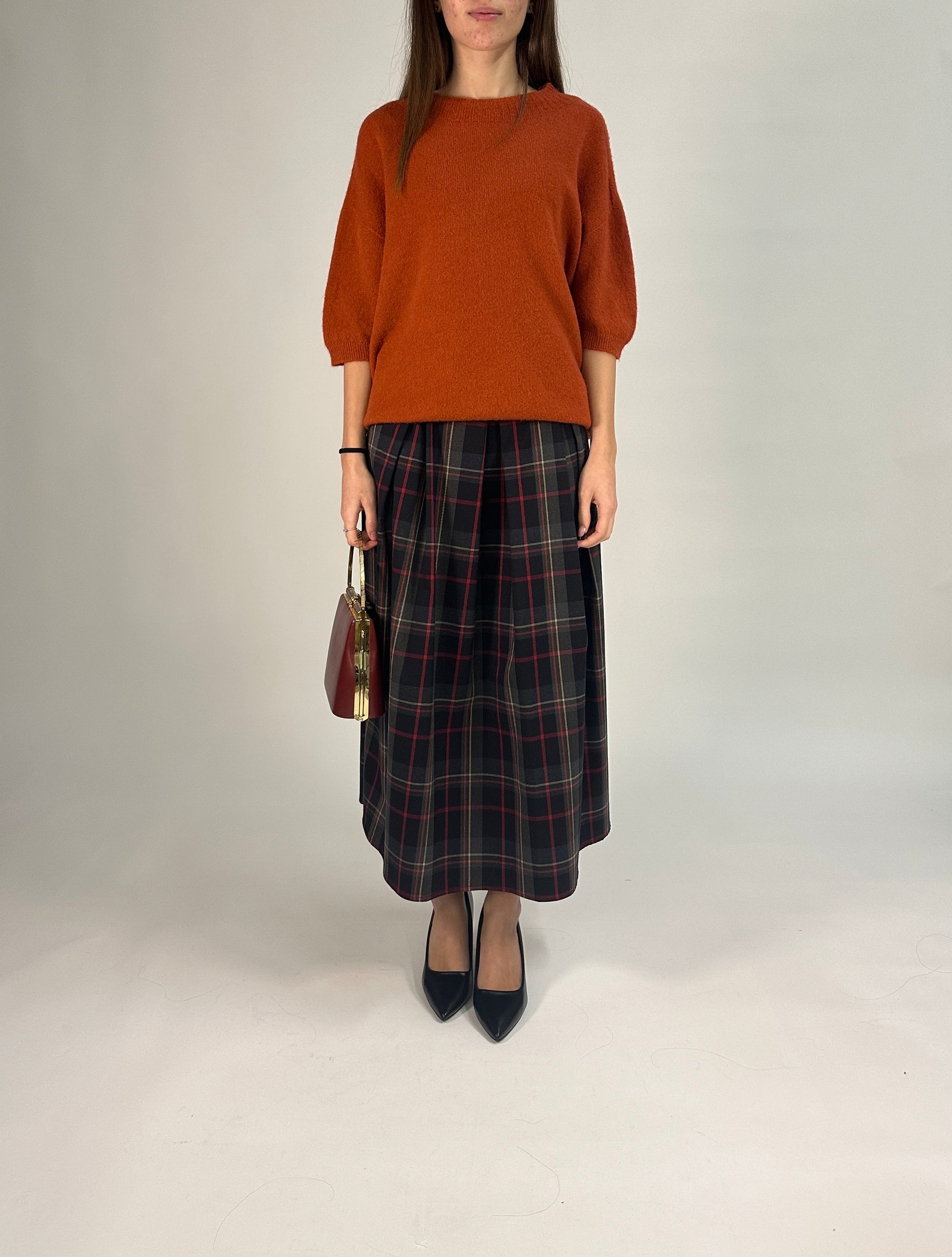 Gonna Midi a Pieghe in Tartan