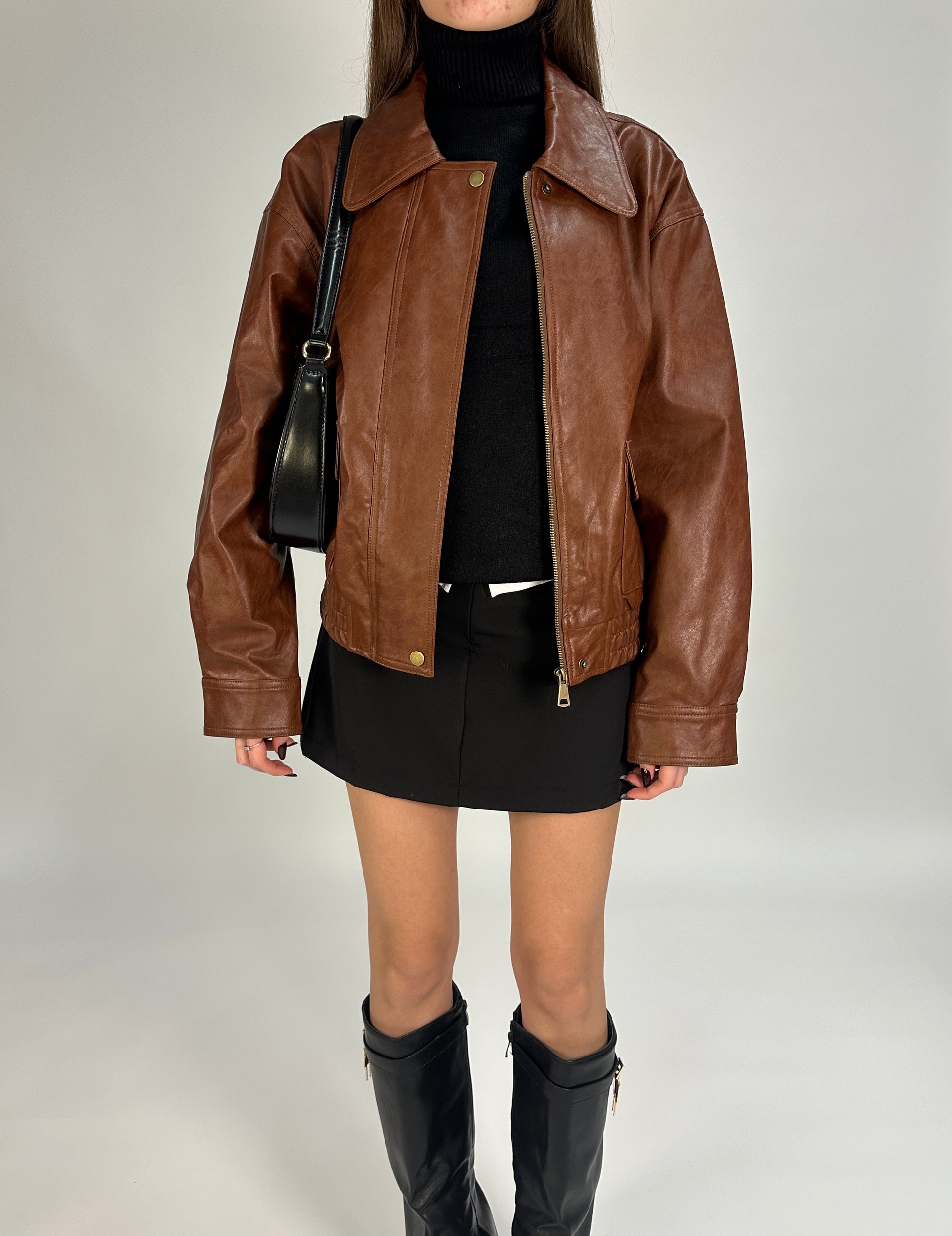 Giacca effetto pelle marrone