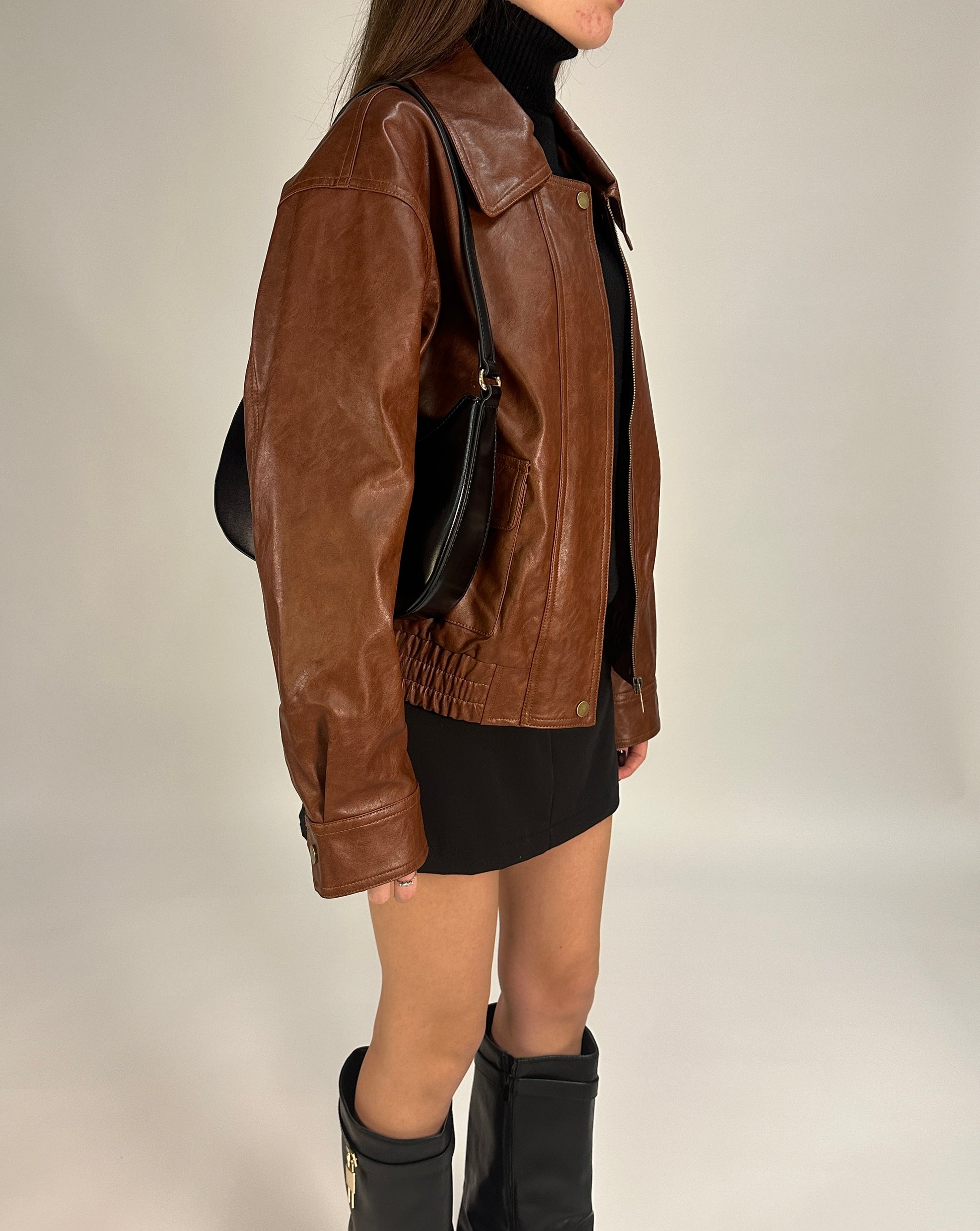 Giacca effetto pelle marrone