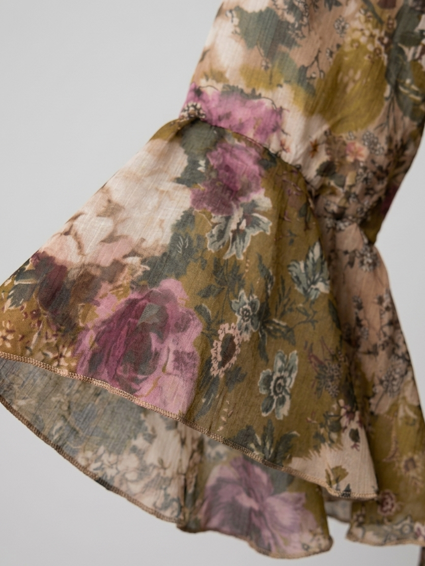 Abito Corto Floreale in Tencel a Balze