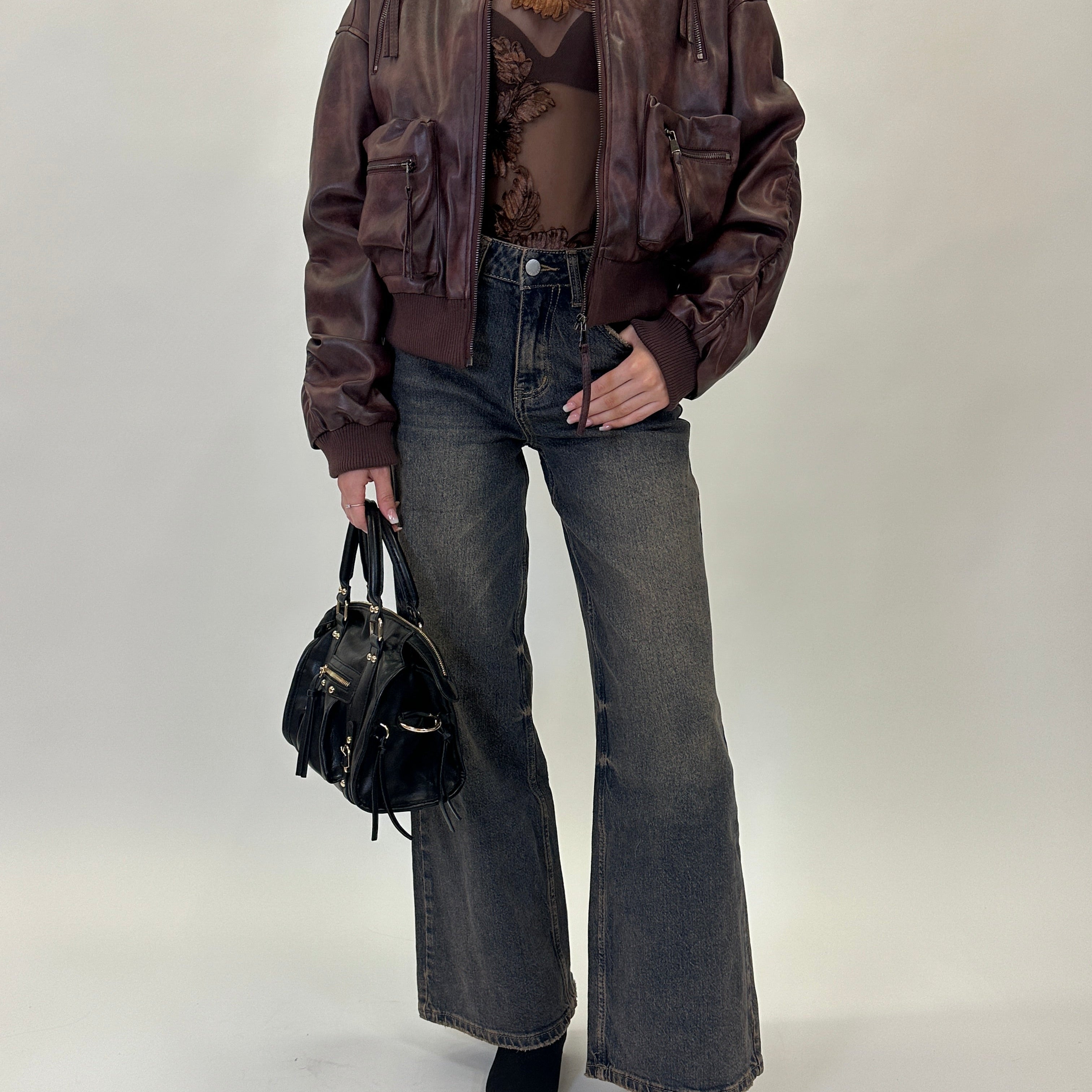 Giacca Bomber Bordeaux in Ecopelle Vintage