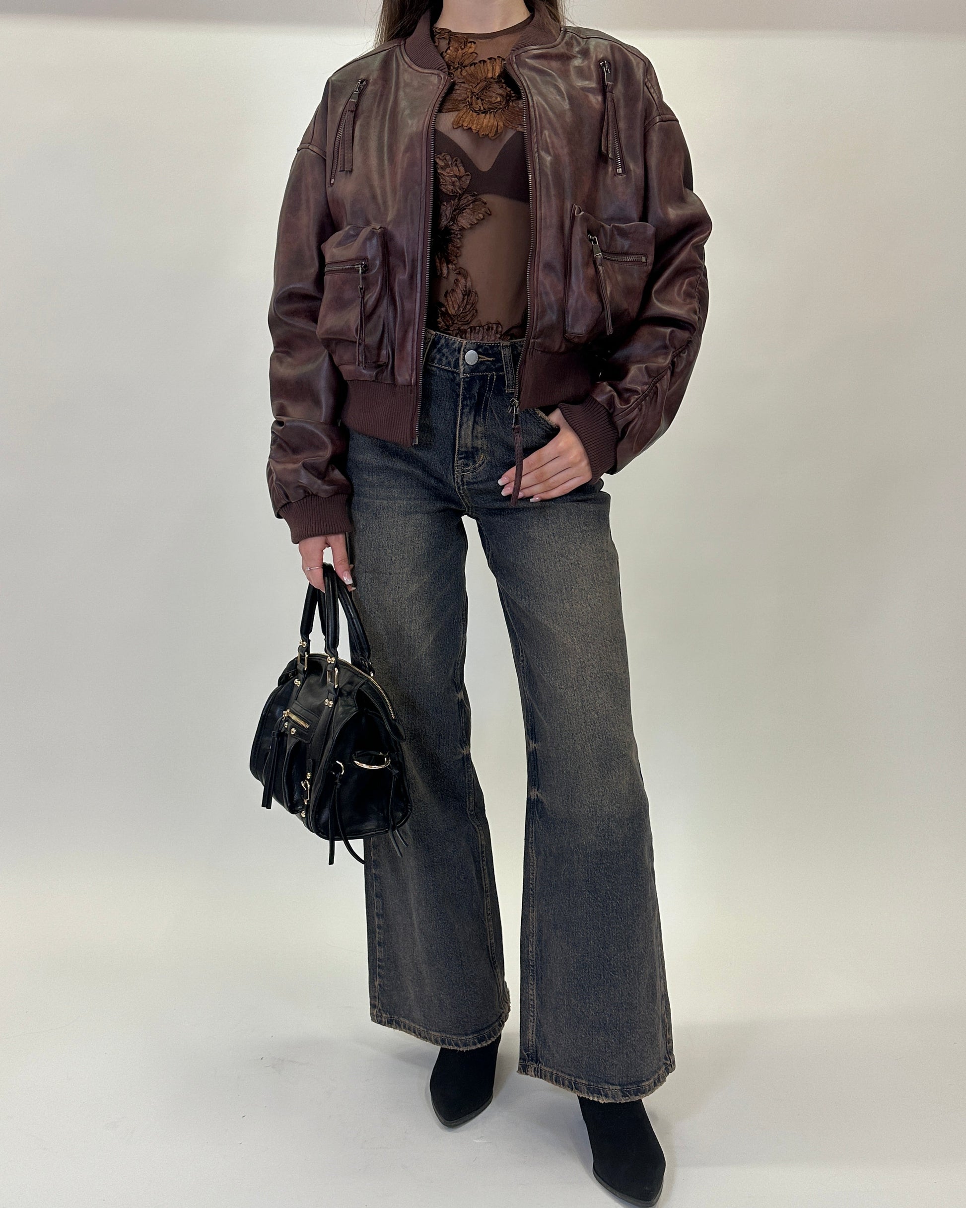 Giacca Bomber Bordeaux in Ecopelle Vintage