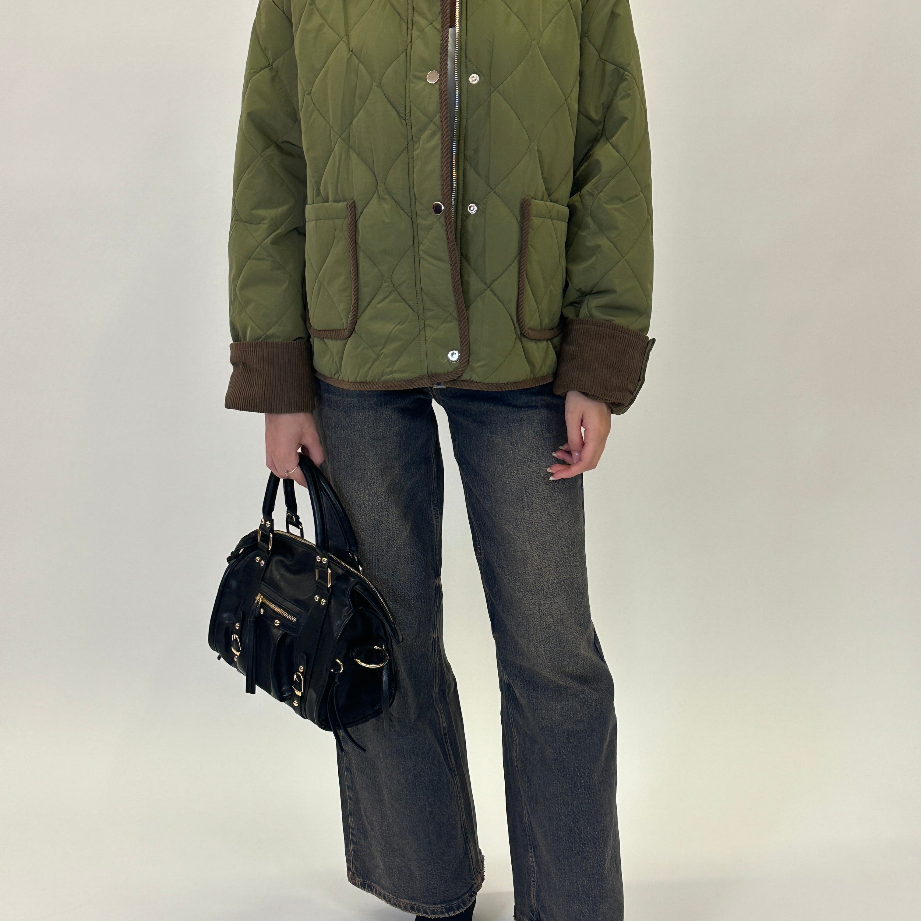 Giacca trapuntata verde e marrone reversibile