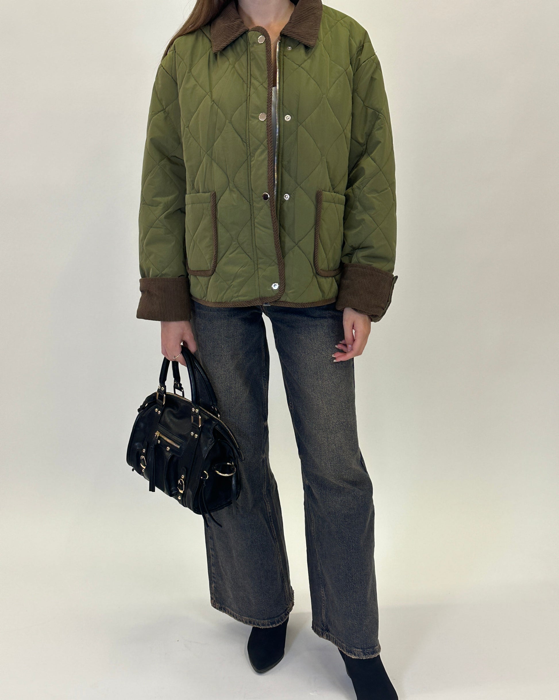 Giacca trapuntata verde e marrone reversibile