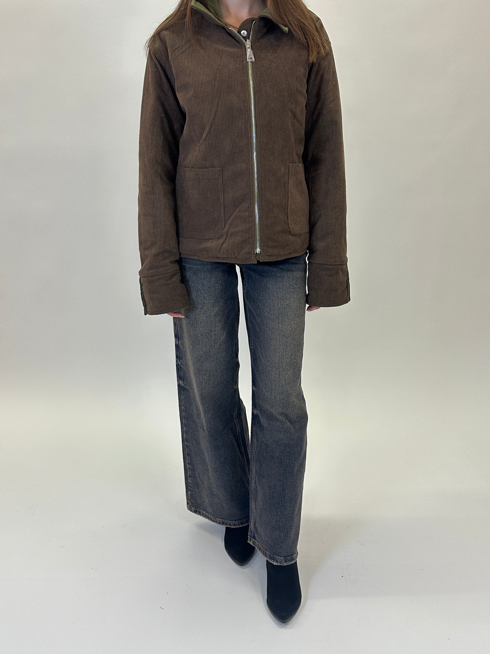 Giacca trapuntata verde e marrone reversibile