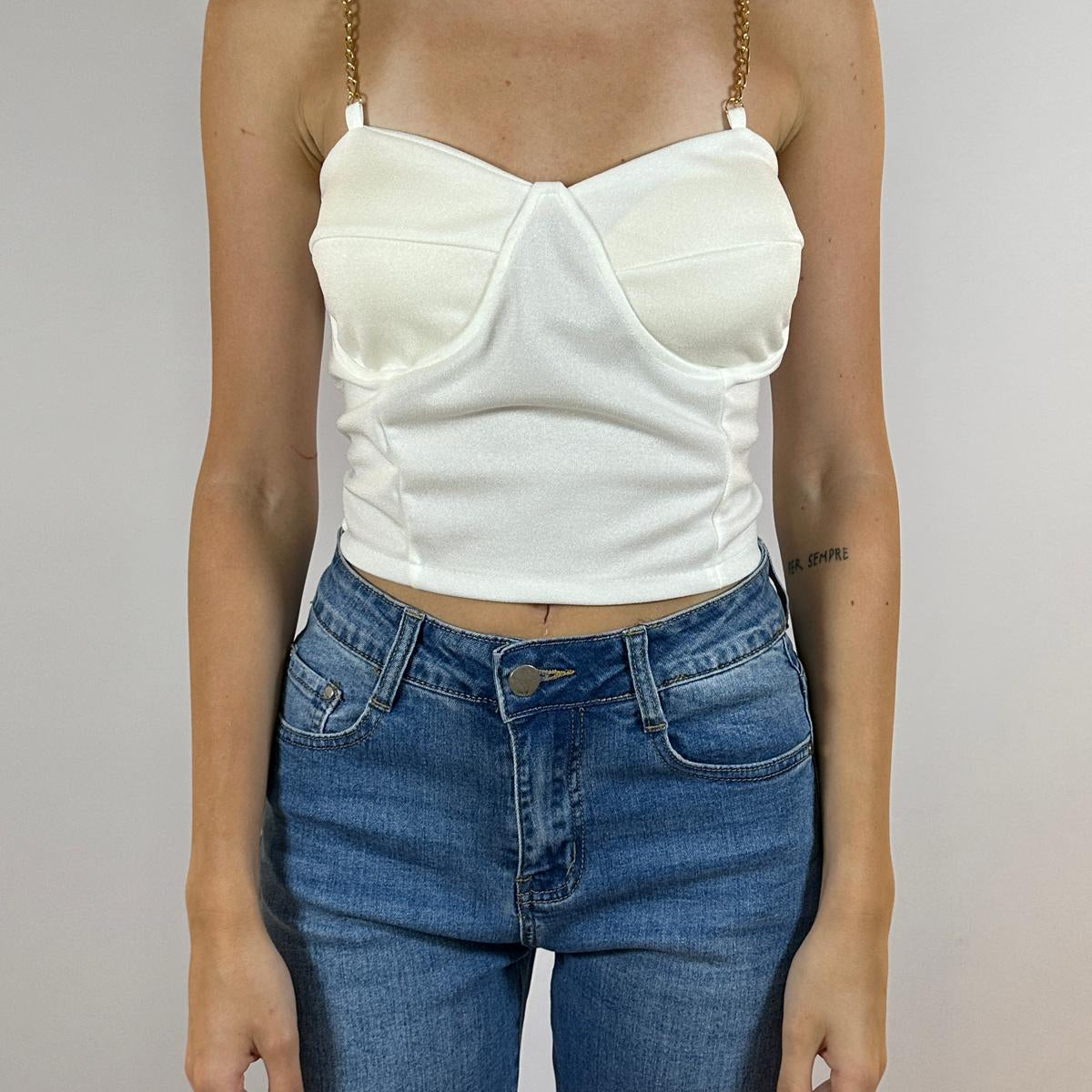 Top Bustier con Spalline a Catena