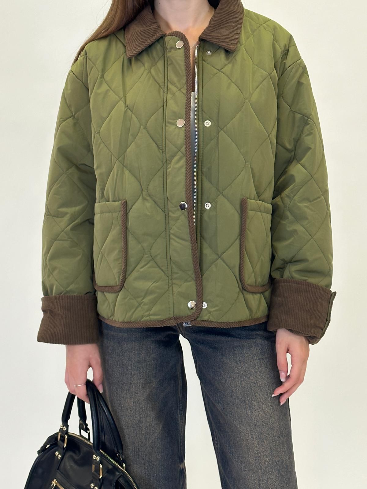 Giacca trapuntata verde e marrone reversibile