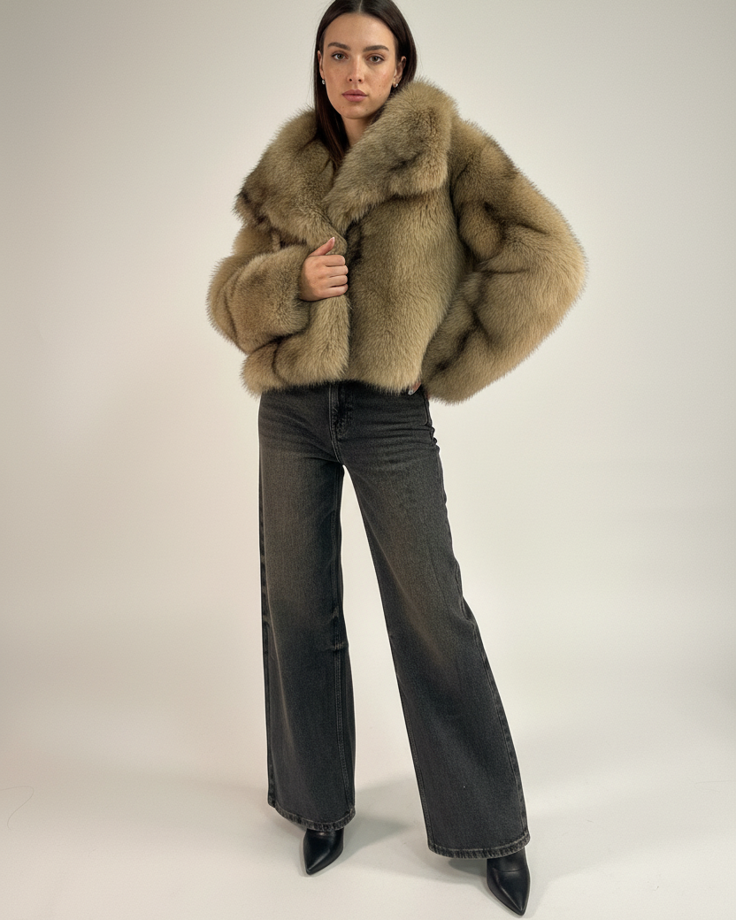 Beige fur jacket with new model pose