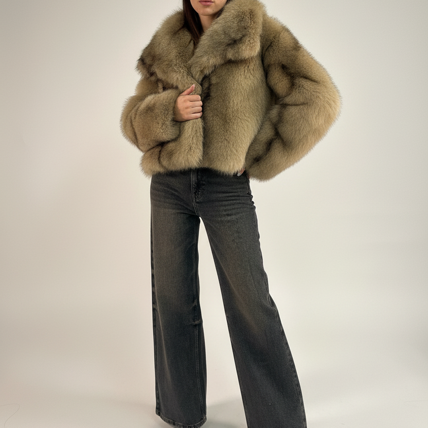 Beige fur jacket with new model pose