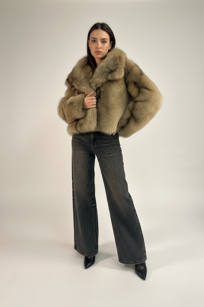Beige fur jacket with new model pose