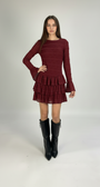Burgundy dress with professional model pose