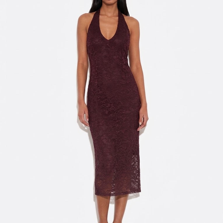 Abito Midi in Pizzo Bordeaux
