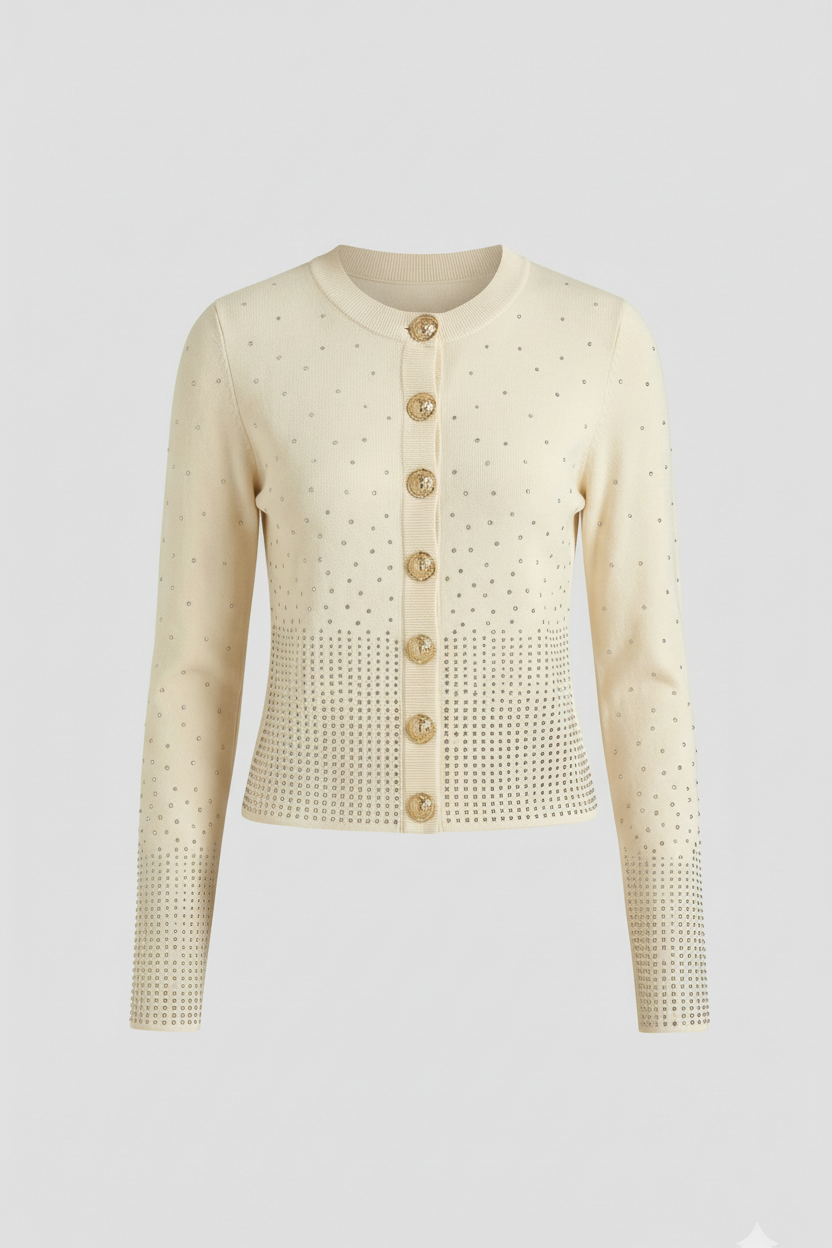 Cream rhinestone cardigan clean version