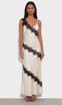 Abito elegante in satin con bordi in pizzo nero