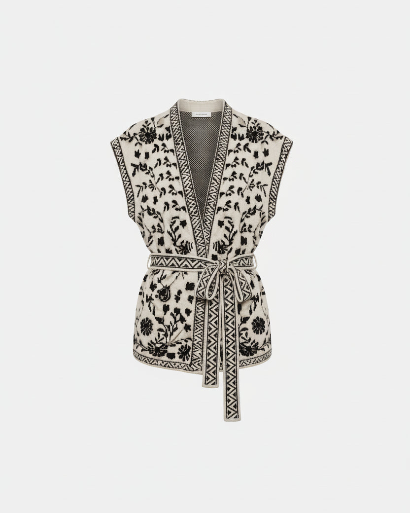 Cardigan jacquard bianco e nero