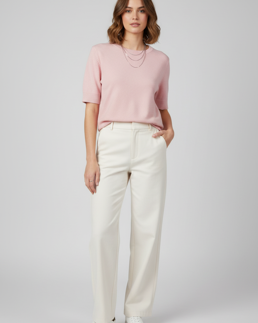 T-shirt in Maglia Rosa Cipria