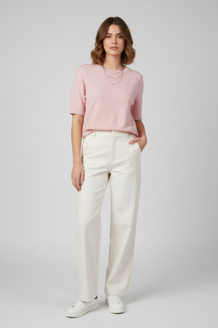 T-shirt in Maglia Rosa Cipria