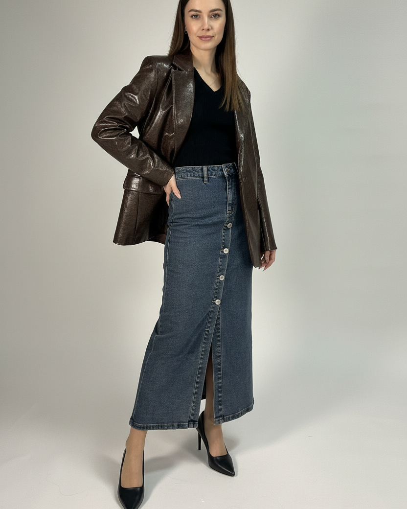 Modella con blazer aperto