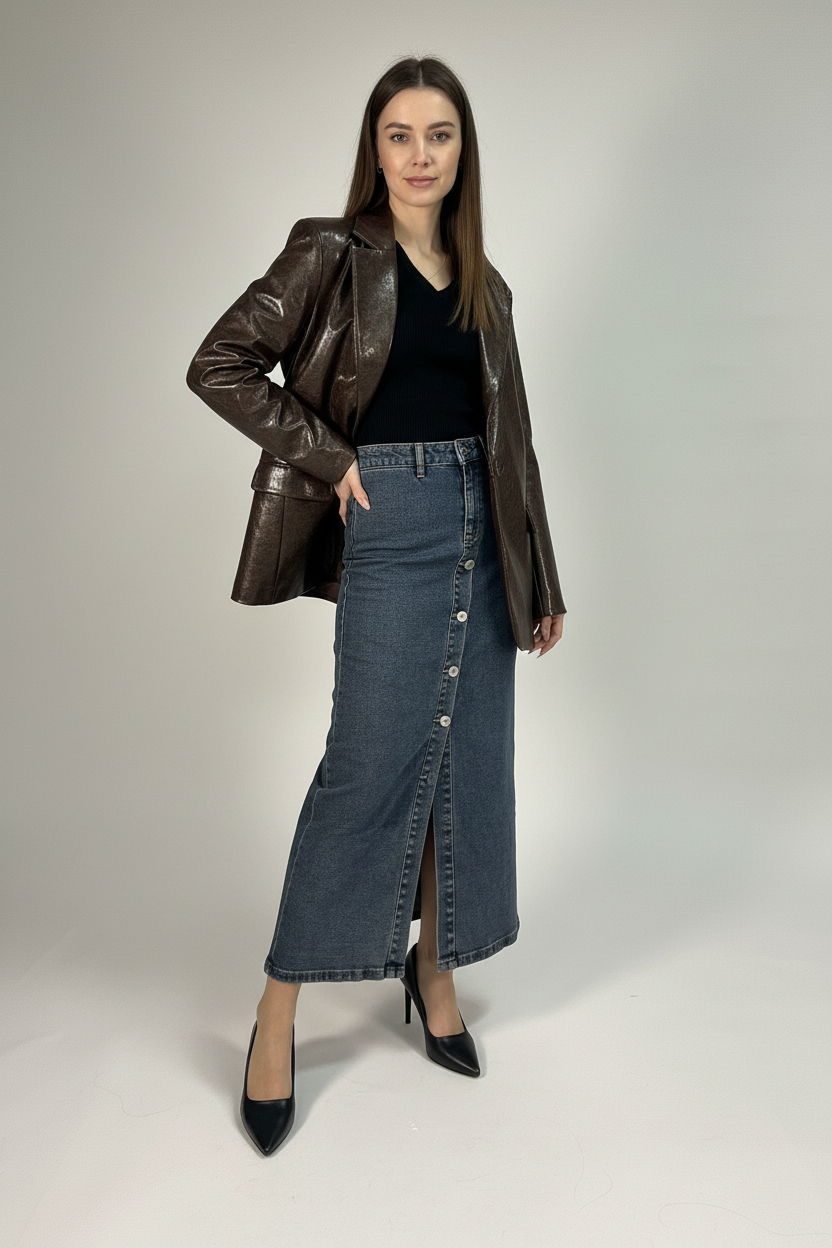 Modella con blazer aperto